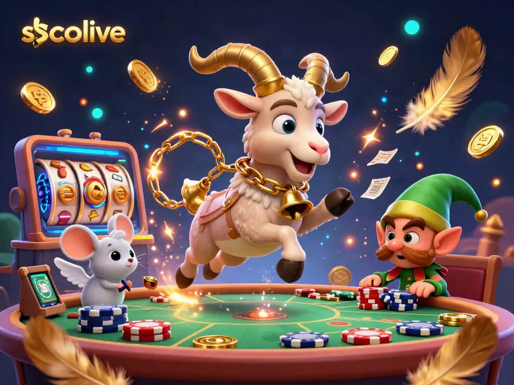 Socolive sports betting scene with a Krampus goat and gremlins in a vibrant atmosphere of poker chips and betting elements.