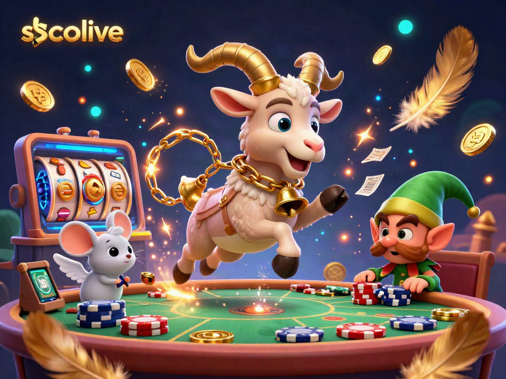 Socolive sports betting scene with a Krampus goat and gremlins in a vibrant atmosphere of poker chips and betting elements.