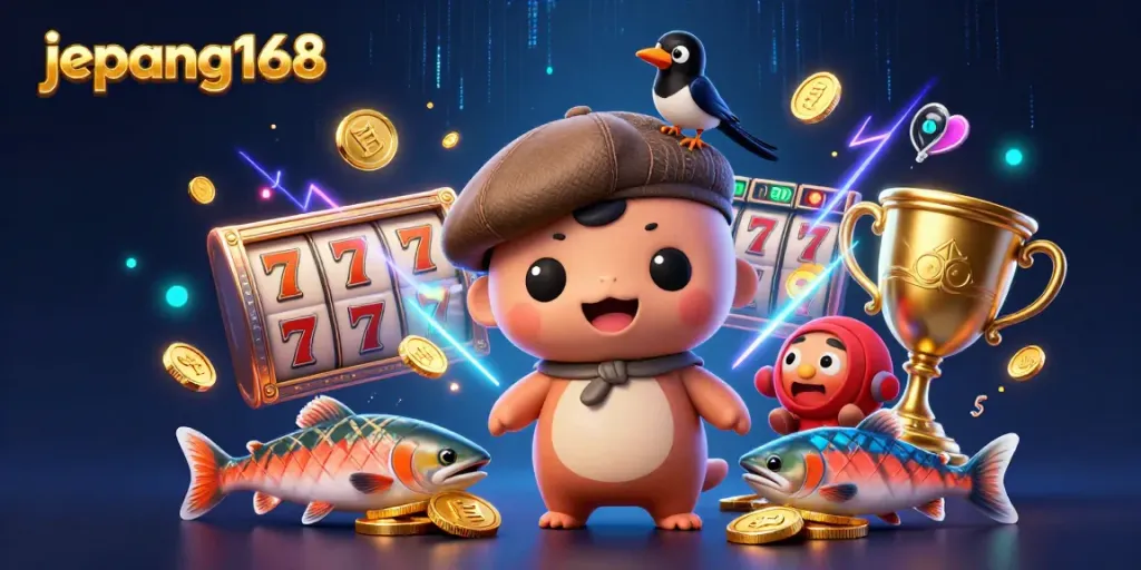Experience the vibrant and exciting world of japan168 with a lively 3D illustration featuring slot reels and a colorful monster.