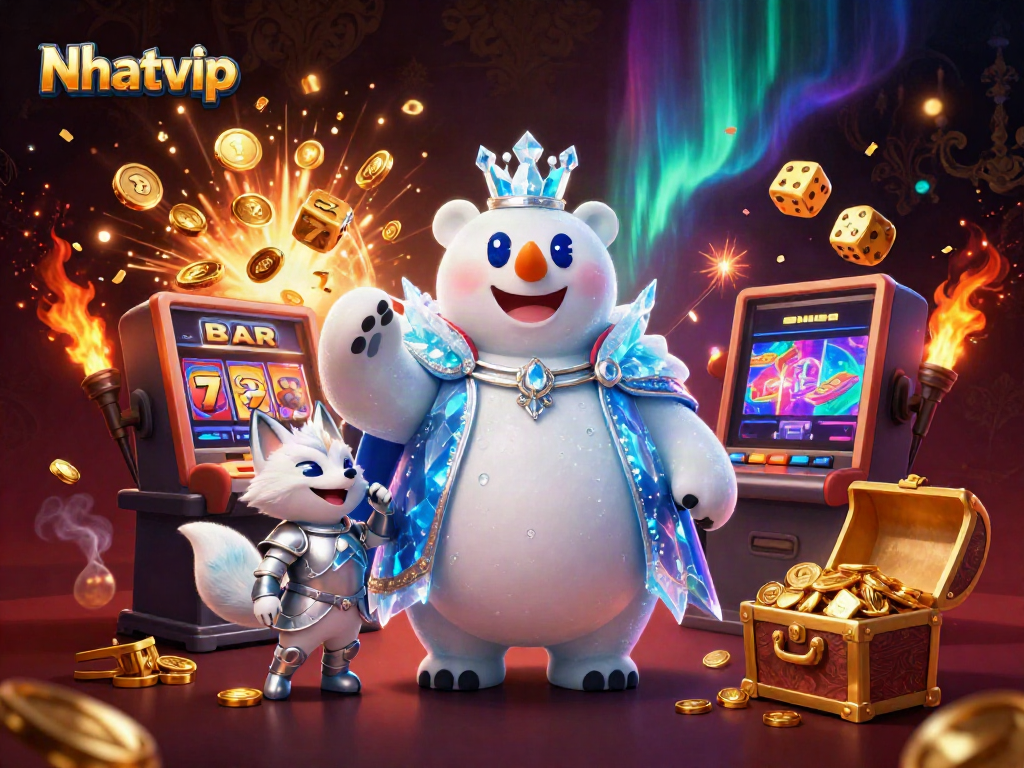 Nhatvip offers an exciting jackpot experience with vibrant slot machines and engaging casino imagery.