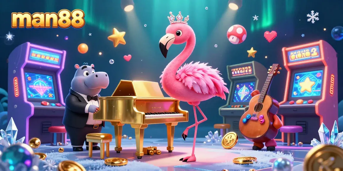 Experience thrilling action at man88's vibrant casino games with 3D lounge characters and dynamic gaming elements.