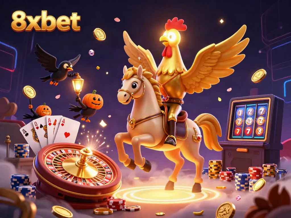 Experience exhilarating gaming adventures with 8xbet’s vibrant casino scene filled with golden coins and illuminated characters.