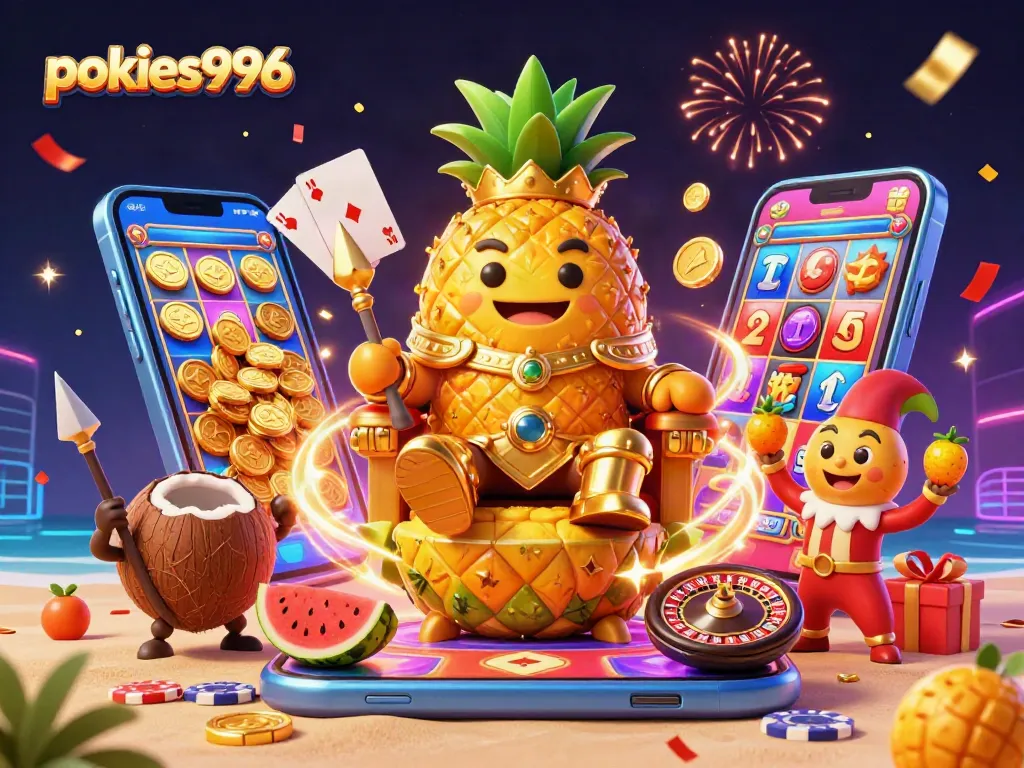 Play exciting pokies996 games while enjoying vibrant casino fun in an engaging illustration.