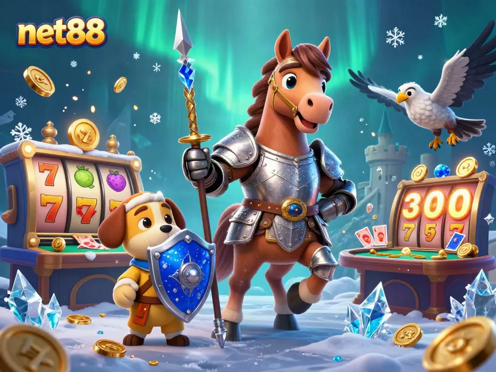 Experience the excitement of net88 with a dynamic 3D casino adventure featuring knights and gaming elements.