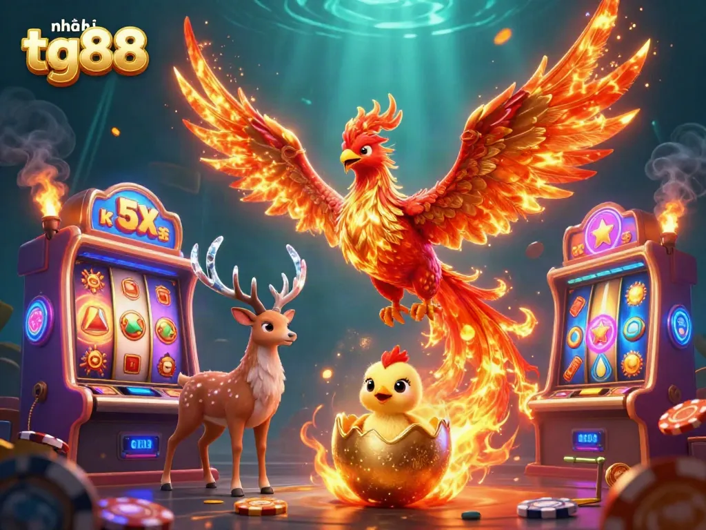 Experience thrilling action at Nhà cái tg88 with vibrant slot games, phoenix characters, and immersive visuals.