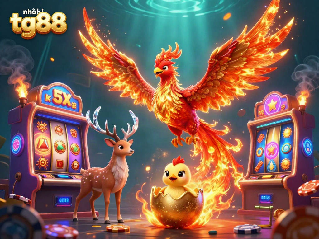 Experience thrilling action at Nhà cái tg88 with vibrant slot games, phoenix characters, and immersive visuals.