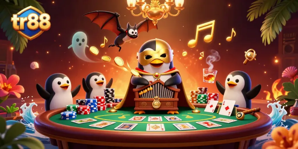 Play tr88 with fortune as golden coins flow from a haunting pipe organ in an exciting casino scene.