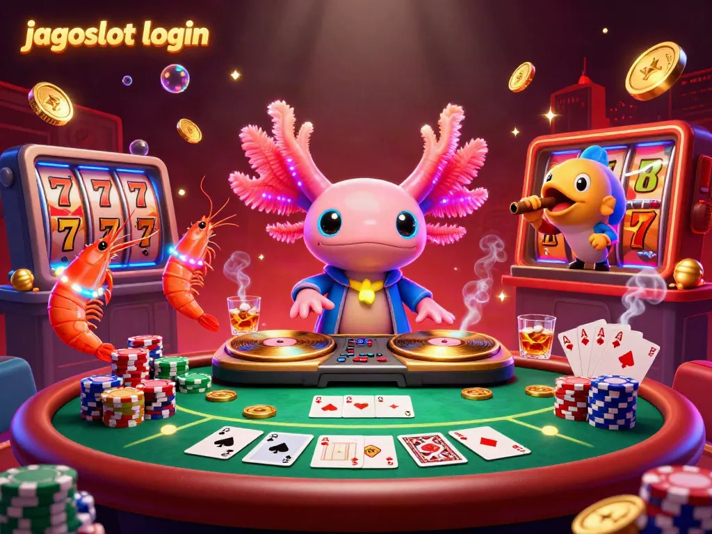 Gambarkan momen seru di jagoslot login saat axolotl DJ beraksi di kasino bawah laut.
