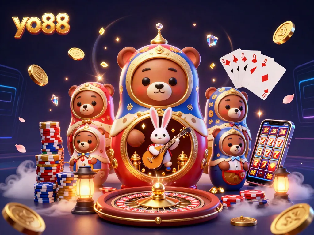 Spin and win with yo88's dynamic casino experience, featuring colorful characters and vibrant game elements.