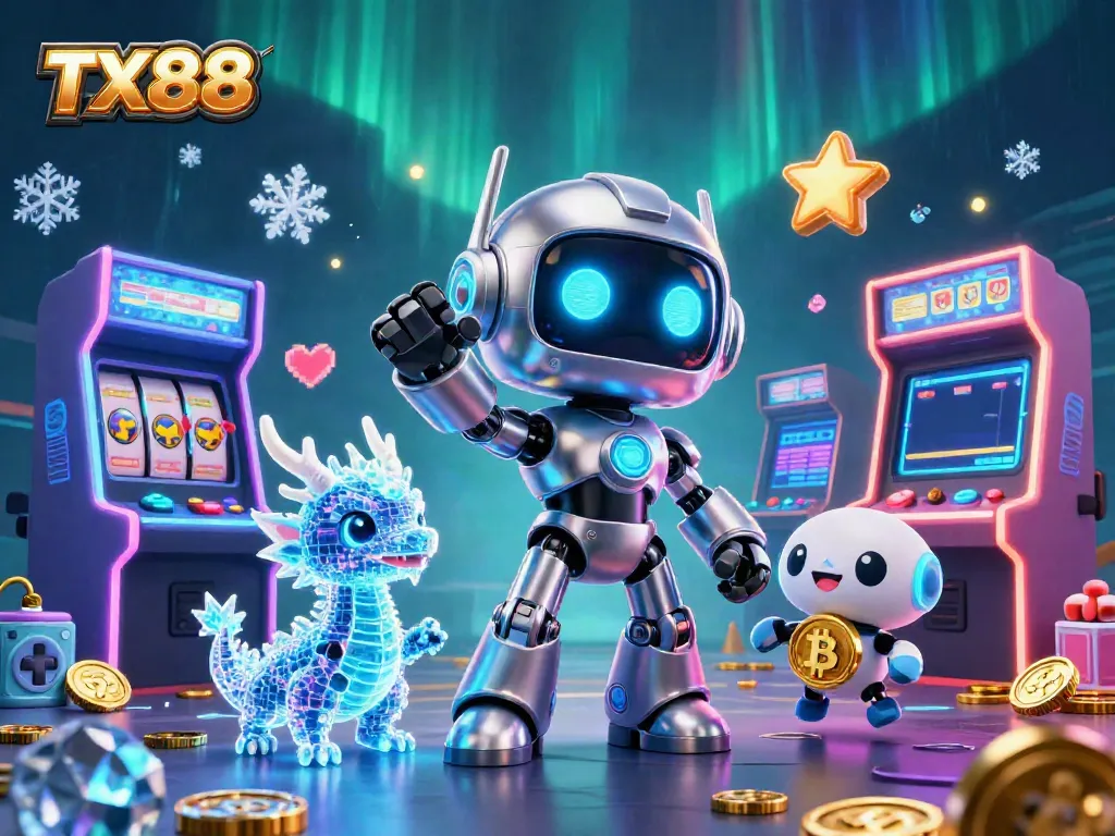 Experience thrilling gameplay at TX88 with a vibrant 3D casino scene showcasing colorful arcade elements and animated characters.
