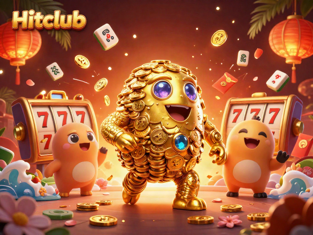Engage with Hitclub's dynamic gaming scene featuring a golden golem and vibrant slot elements.
