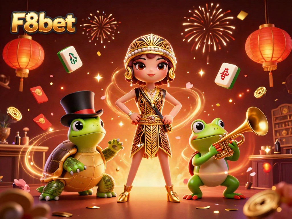 Engage with the vibrant world of F8bet as characters celebrate with games, lanterns, and festive elements.