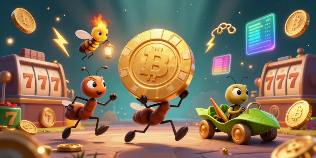 Spin the jackpot wheel at mm88 while cartoon ants embark on a heist with a giant poker chip.