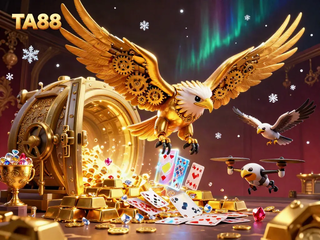 Experience thrilling gameplay at TA88 with a cybernetic eagle soaring through a vibrant casino world.