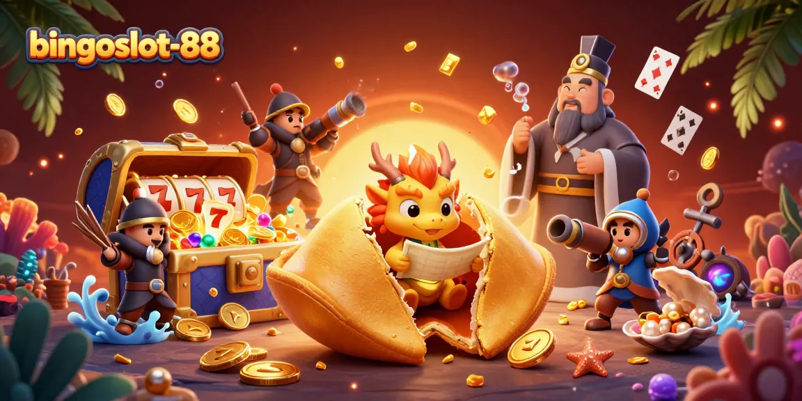 Rasakan keseruan bingoslot-88 dengan ilustrasi 3D yang menampilkan karakter unik seperti kue keberuntungan dan naga bijak.