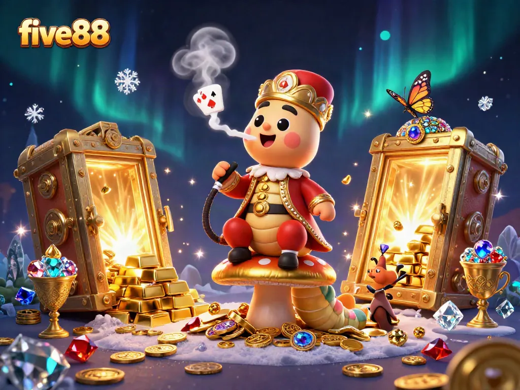 Experience the vibrant five88 casino scene with dynamic poker symbols and treasure elements.