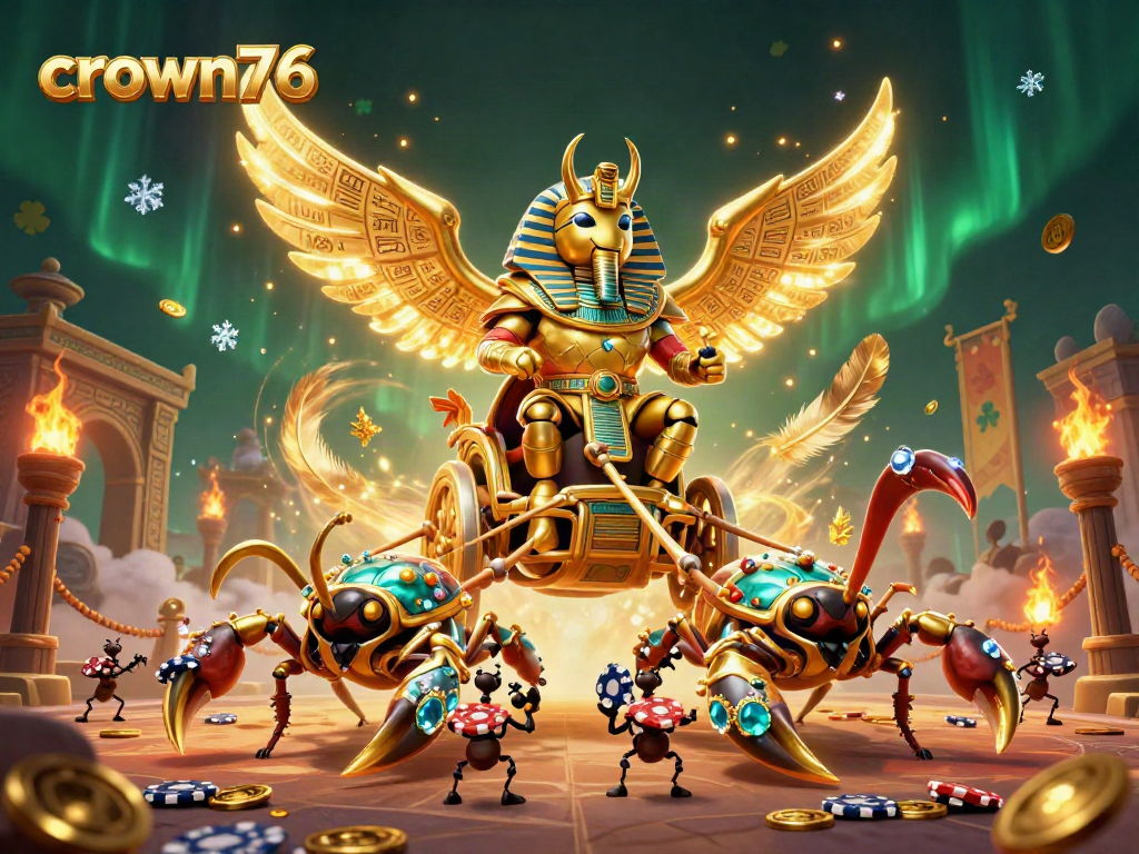 Crown76 energizes your winning spirit with exhilarating casino experiences featuring golden scarabs and jewels.