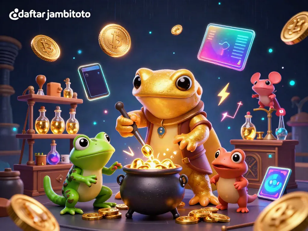 Engage in daftar jambitoto adventures amidst gold coin alchemy and vibrant digital elements.