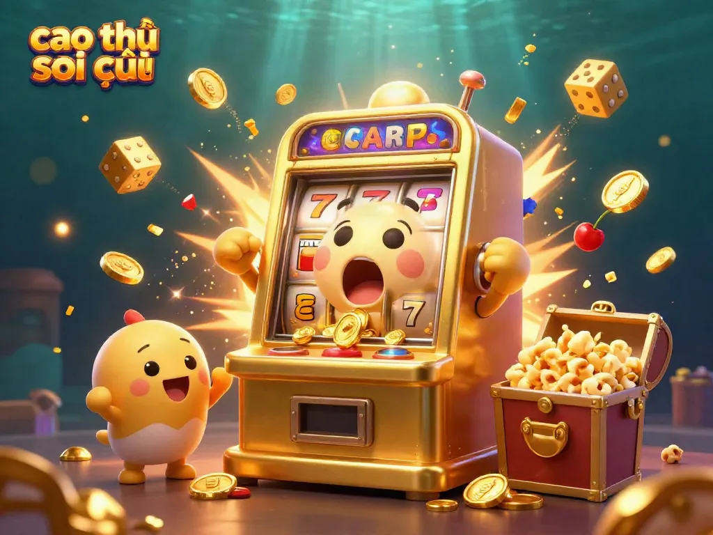 Experience cao thủ soi cầu winning excitement with dynamic golden slots and coins cascading in this vibrant digital illustration.