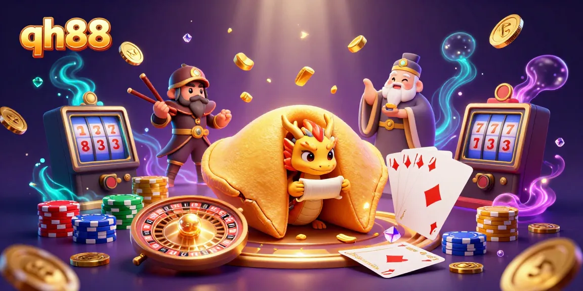 Experience thrilling gaming at qh88 with vibrant 3D fortune cookie and dynamic casino elements.