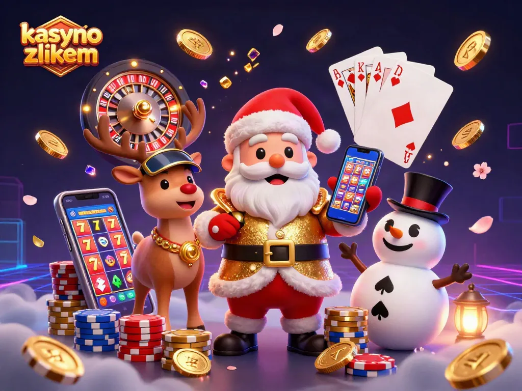 Experience the excitement of kasyno z blikiem with Santa and friends celebrating jackpot wins in a glitzy casino scene.