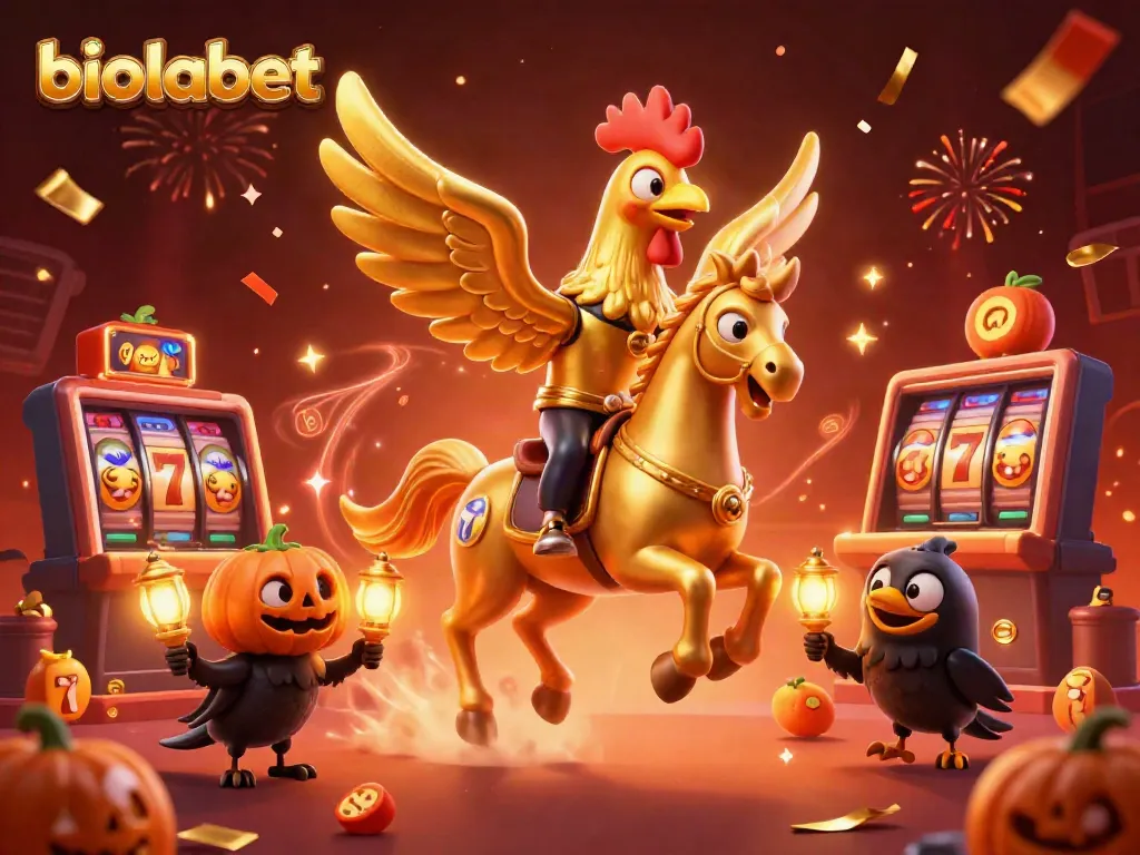 Experience the excitement and fun with biolabet featuring a golden rooster and friends in a dynamic casino scene.