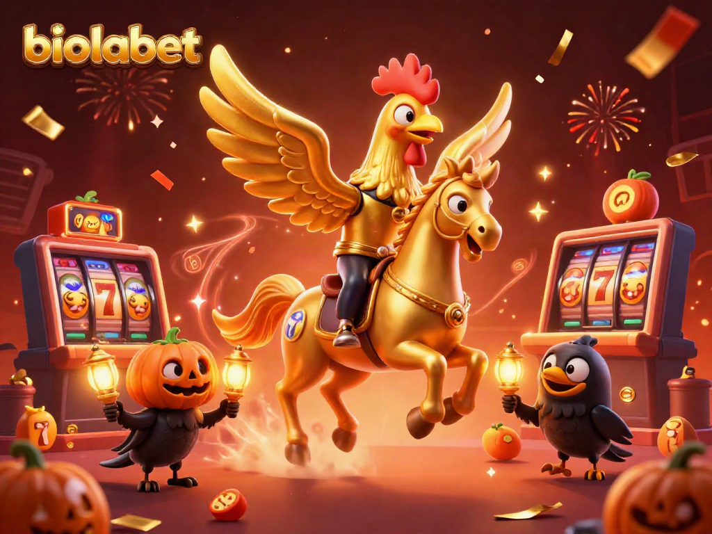 Experience the excitement and fun with biolabet featuring a golden rooster and friends in a dynamic casino scene.