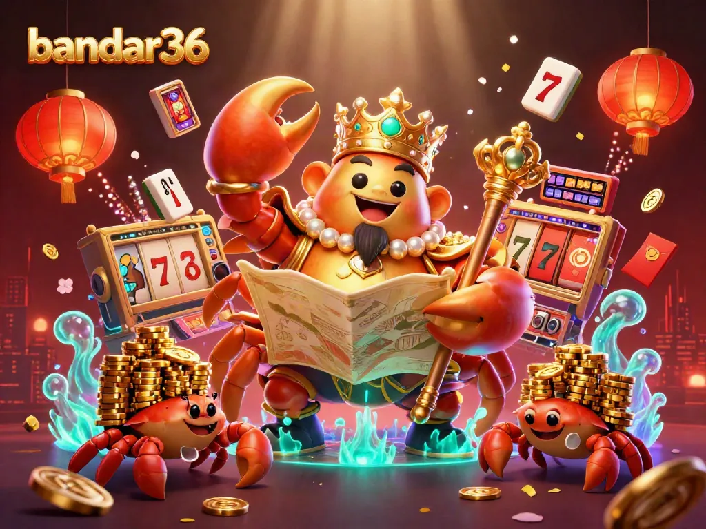 Slot gacor Bandar36 dengan kembang api, simbol keberuntungan, dan karakter utama bertindak di tengah ilustrasi yang cerah.