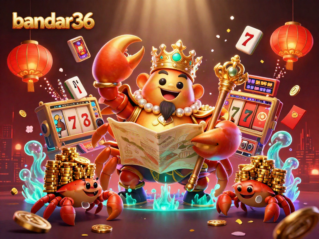 Slot gacor Bandar36 dengan kembang api, simbol keberuntungan, dan karakter utama bertindak di tengah ilustrasi yang cerah.