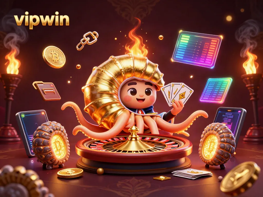 Engage in thrilling games at vipwin, where a giant nautilus sets the stage with vibrant casino elements.