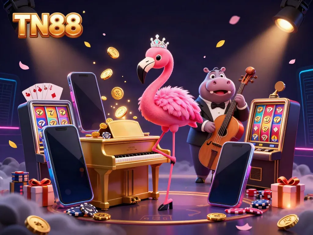 Engage with fun gambling moments at TN88 with a vibrant casino lounge featuring singers and slot games.