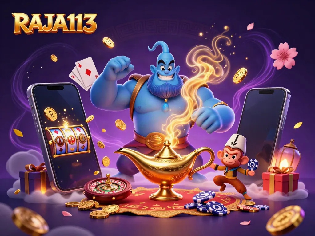 Engage with exhilarating gameplay at RAJA113, a vibrant casino scene full of playful characters and thrilling elements.