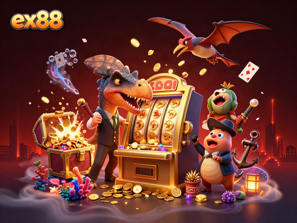 Experience the excitement of ex88 with a pachycephalosaurus jackpot scene in a vibrant casino.