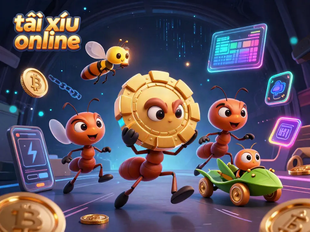 Engage in thrilling tài xỉu online with cartoon ants carrying a giant poker chip in a high-stakes heist