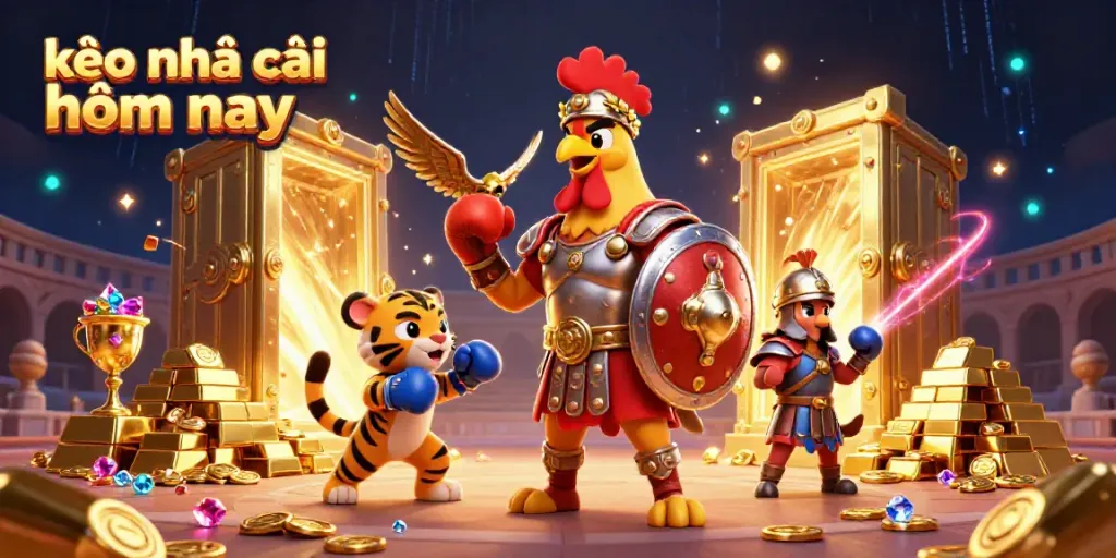 Experience real-time betting thrills with kèo nhà cái hôm nay, featuring exciting characters in a vibrant casino scene.