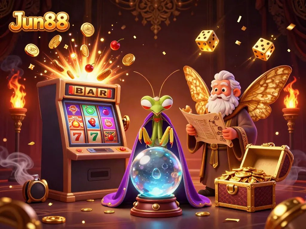 Experience the excitement of Jun88 casino with vibrant 3D characters and jackpot elements in a dynamic scene.