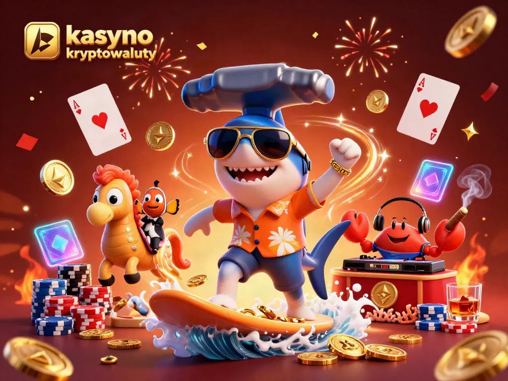 Experience the excitement of kasyno kryptowaluty with vivid characters and dynamic gaming elements in this illustration