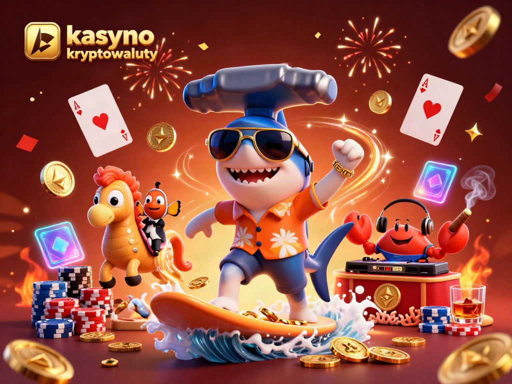 Experience the excitement of kasyno kryptowaluty with vivid characters and dynamic gaming elements in this illustration