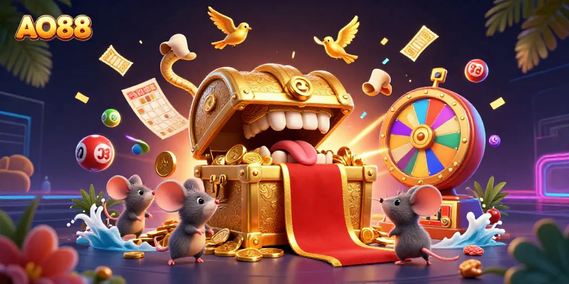 Join the adventure at AO88 with a treasure chest lure, vibrant lottery elements, and golden jackpot surprises